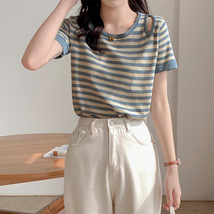 ちらっと肩見せ ボーダーサマーニット | ad thie | 詳細画像8 