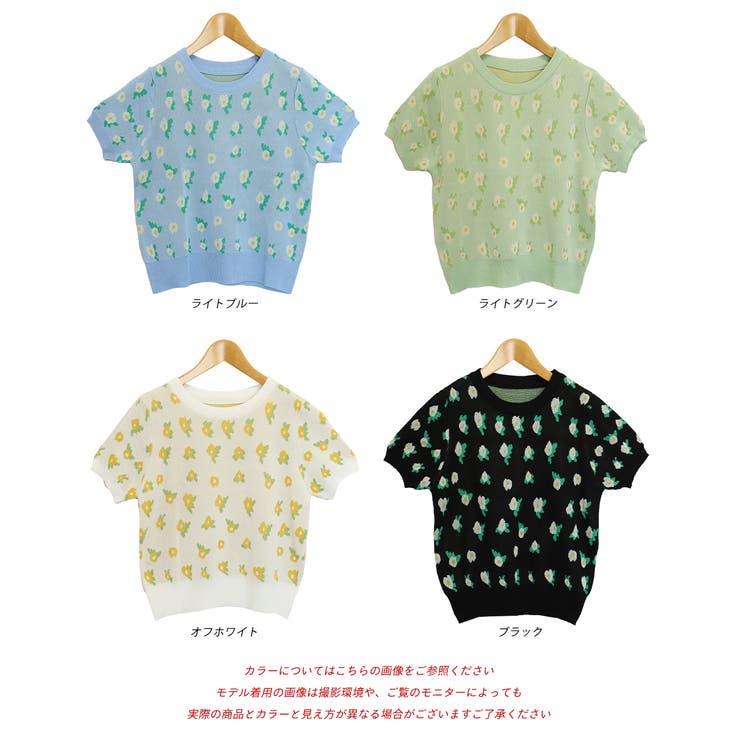 ショート丈 花柄サマーニット[品番：ADEW0003708]｜ad thie