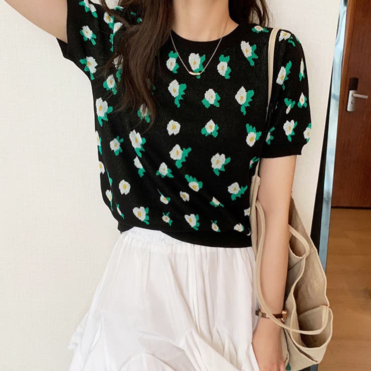 ショート丈 花柄サマーニット | ad thie | 詳細画像4 