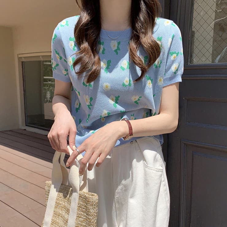 ショート丈 花柄サマーニット | ad thie | 詳細画像6 