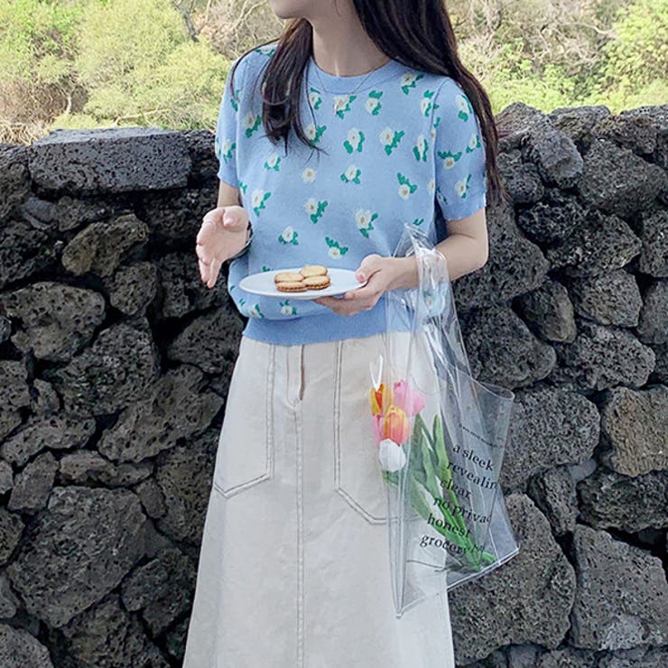 ショート丈 花柄サマーニット | ad thie | 詳細画像7 