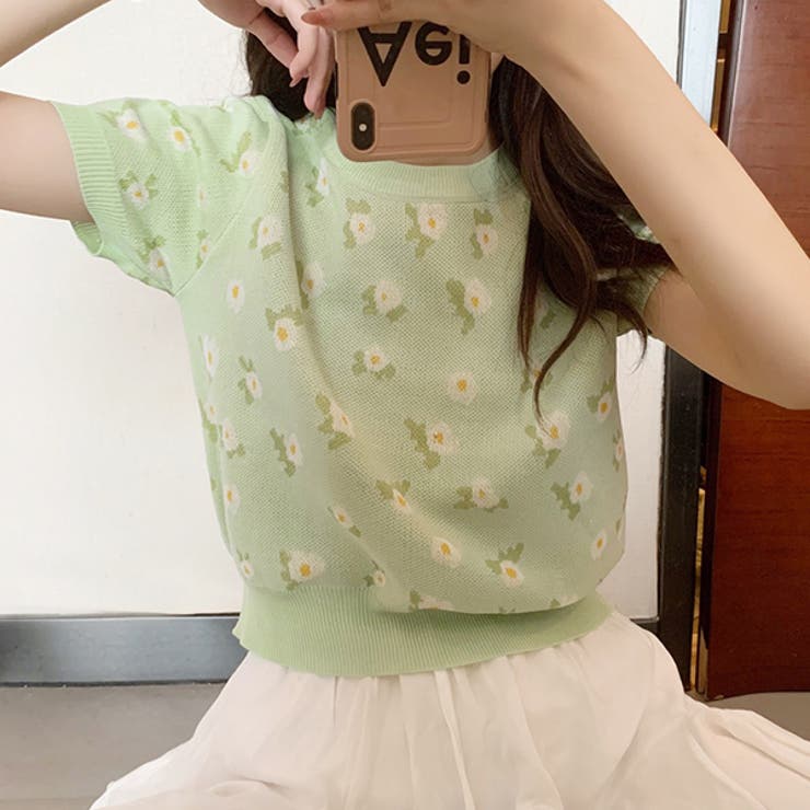 ショート丈 花柄サマーニット | ad thie | 詳細画像9 