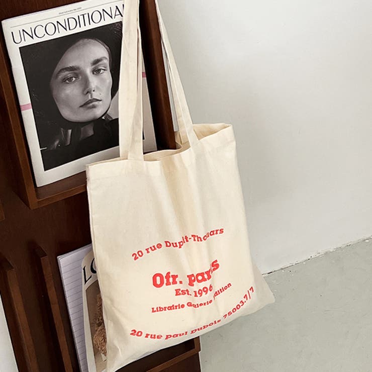 オフホワイト×レッド | 12colors キャンバスロゴトート | ad thie