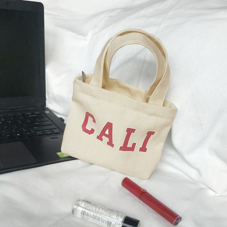 アイボリー(CALI) | ロゴ ファスナー付き キャンバスミニバッグ | ad thie