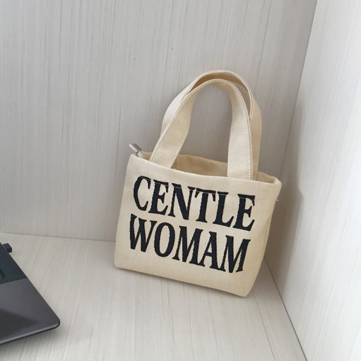 アイボリー(CENTLE WOMAN) | ロゴ ファスナー付き キャンバスミニバッグ | ad thie