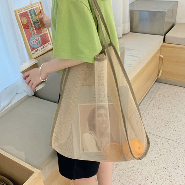 ベージュ | 幅広マチ メッシュマルチバッグ   | ad thie