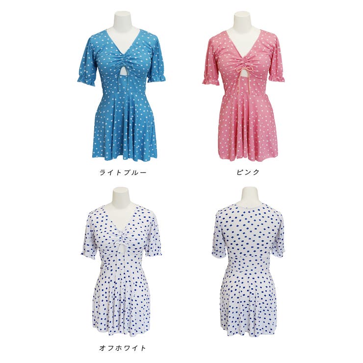 スクエアドット柄 ワンピース柄スイムウエア[品番：ADEW0003693