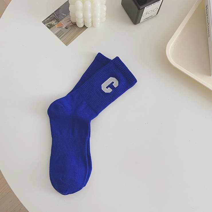 ブルー | ワンポイント・刺繍ロゴ カラーソックス | ad thie
