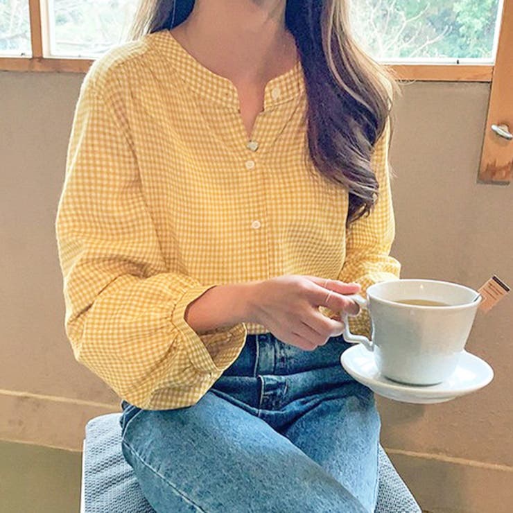 ギャザーデザイン ギンガムチェックシャツ | ad thie | 詳細画像9 