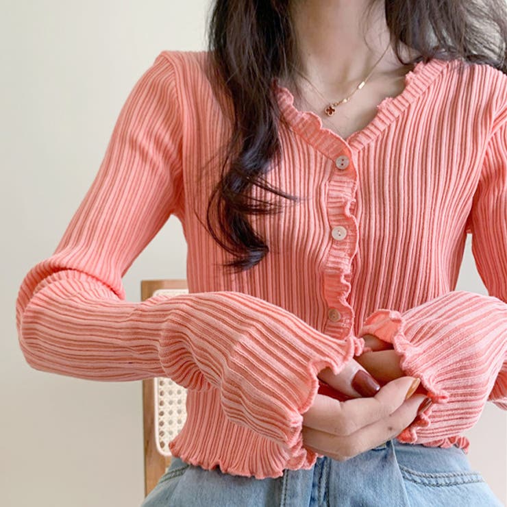 フリルメローランダムリブカーディガン | ad thie | 詳細画像4 