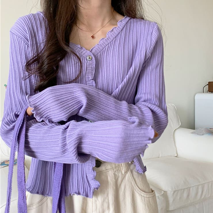 フリルメローランダムリブカーディガン | ad thie | 詳細画像5 