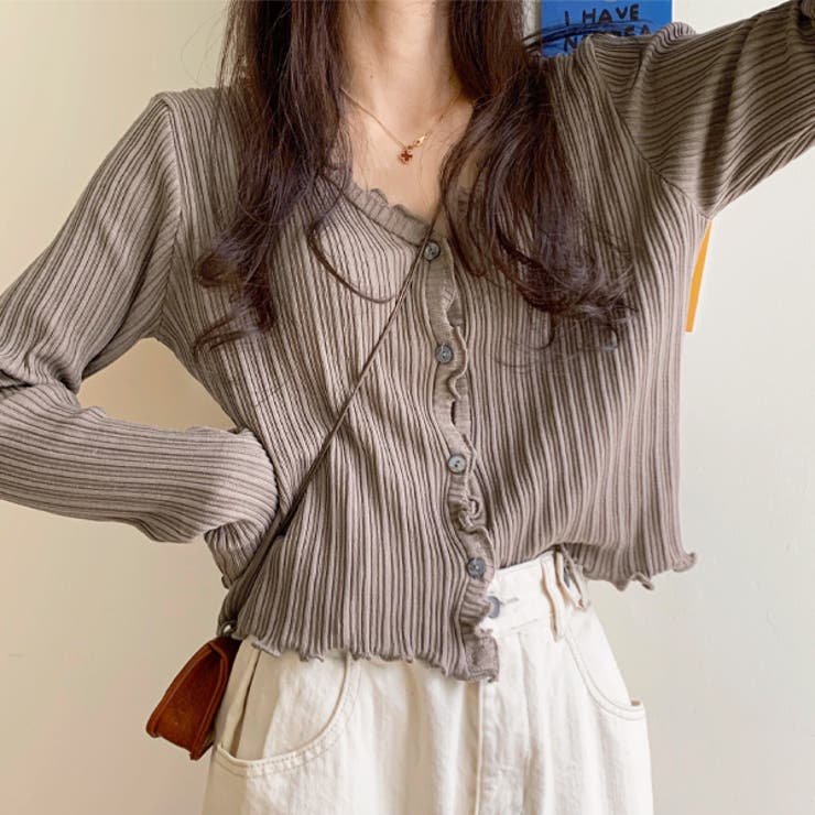 モカ | フリルメローランダムリブカーディガン | ad thie