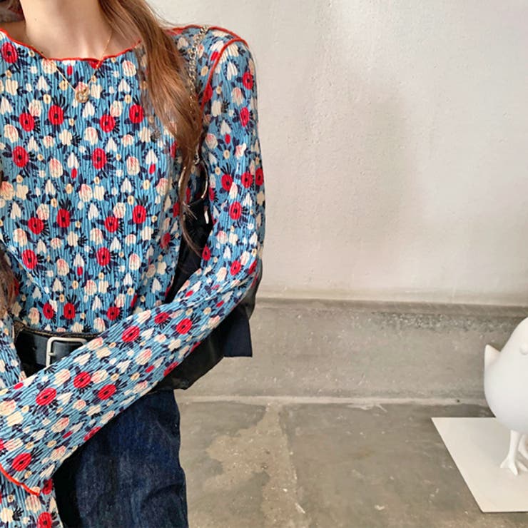 冬ギフト  花柄 シャーリングトップス[品番：ADEW0003800 メローカット トップス