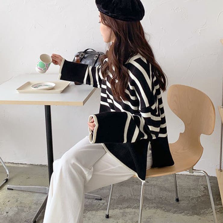 フレアスリーブ ボーダーニット | ad thie | 詳細画像14 