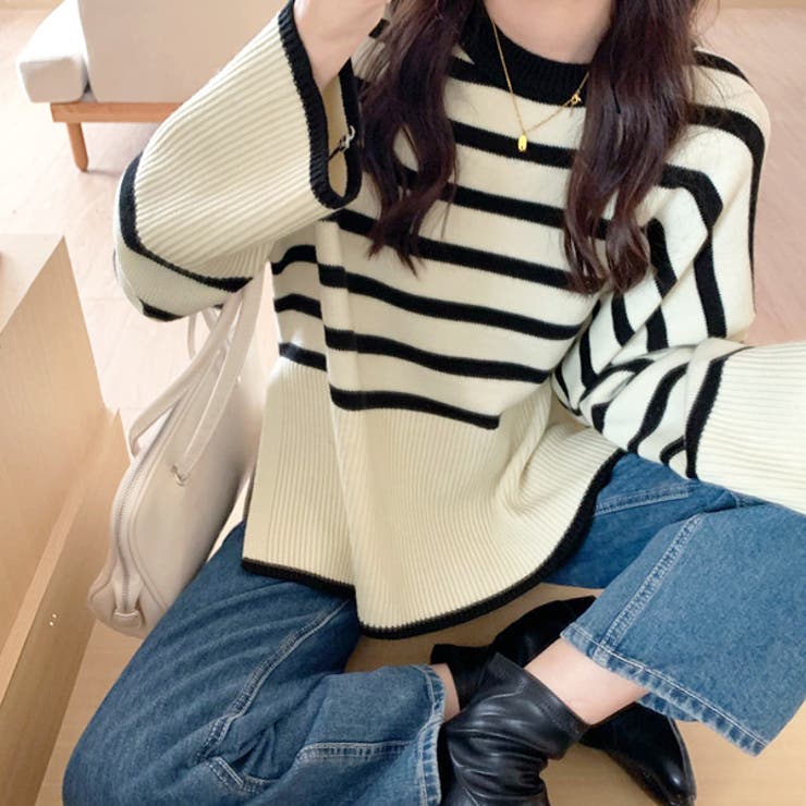 フレアスリーブ ボーダーニット | ad thie | 詳細画像4 