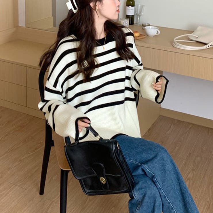 フレアスリーブ ボーダーニット | ad thie | 詳細画像7 