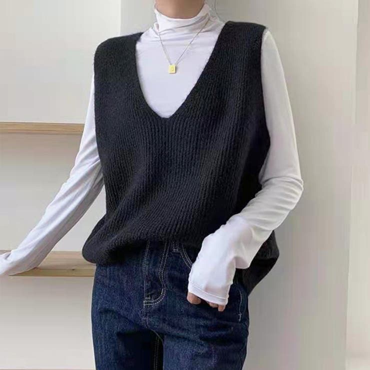 クリームベスト　S　ニット素材　Ｖニット Vネックニットベスト（12-76KK01-205）｜コムサイズム（COMME CA