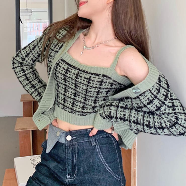 オリーブ | インナー＆カーディガン ツイードニット2点セット | ad thie