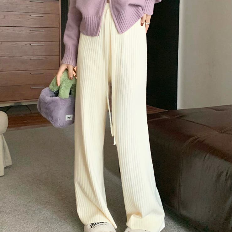 アイボリー1 | あったかリブニット ストレートイージーパンツ | ad thie