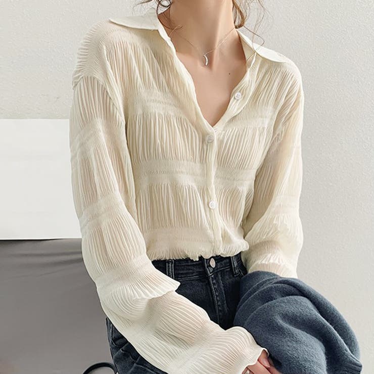 アイボリー1 | マジョリカプリーツ ジョーゼット シアーシャツ | ad thie