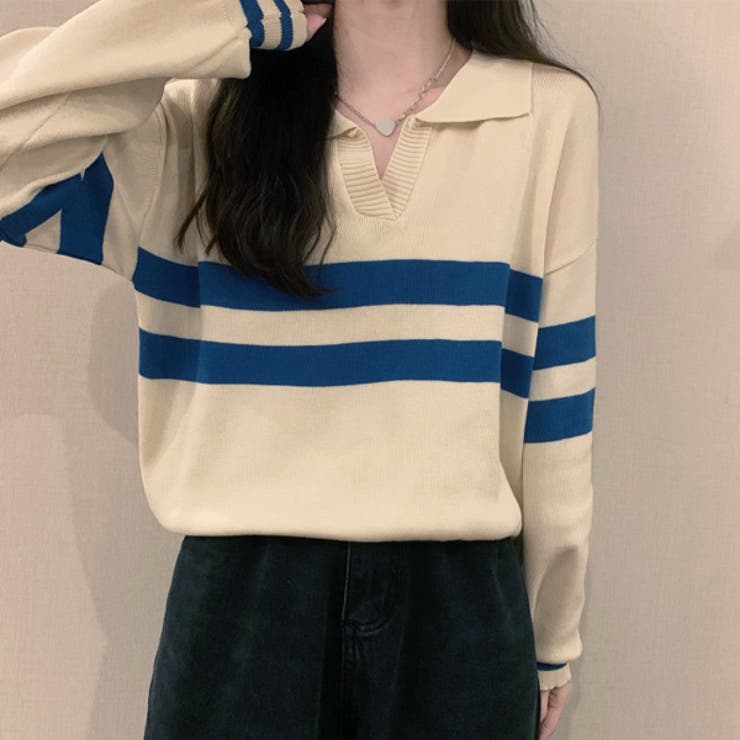 ポロカラーラインニット | ad thie | 詳細画像4 