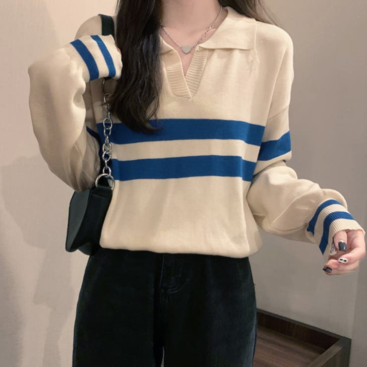 ポロカラーラインニット | ad thie | 詳細画像5 