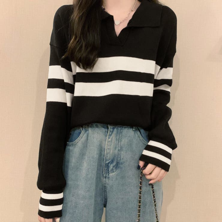 ポロカラーラインニット | ad thie | 詳細画像7 