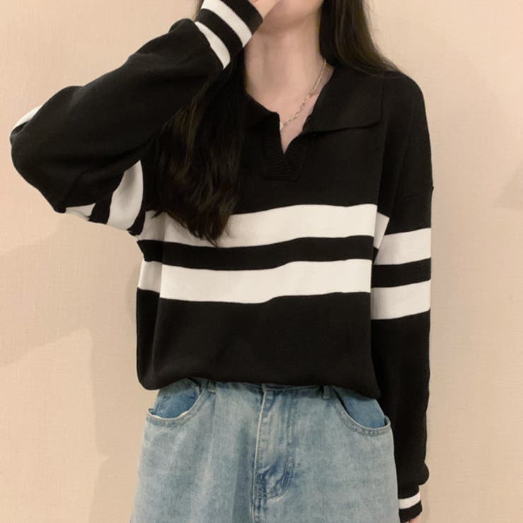 ポロカラーラインニット | ad thie | 詳細画像8 