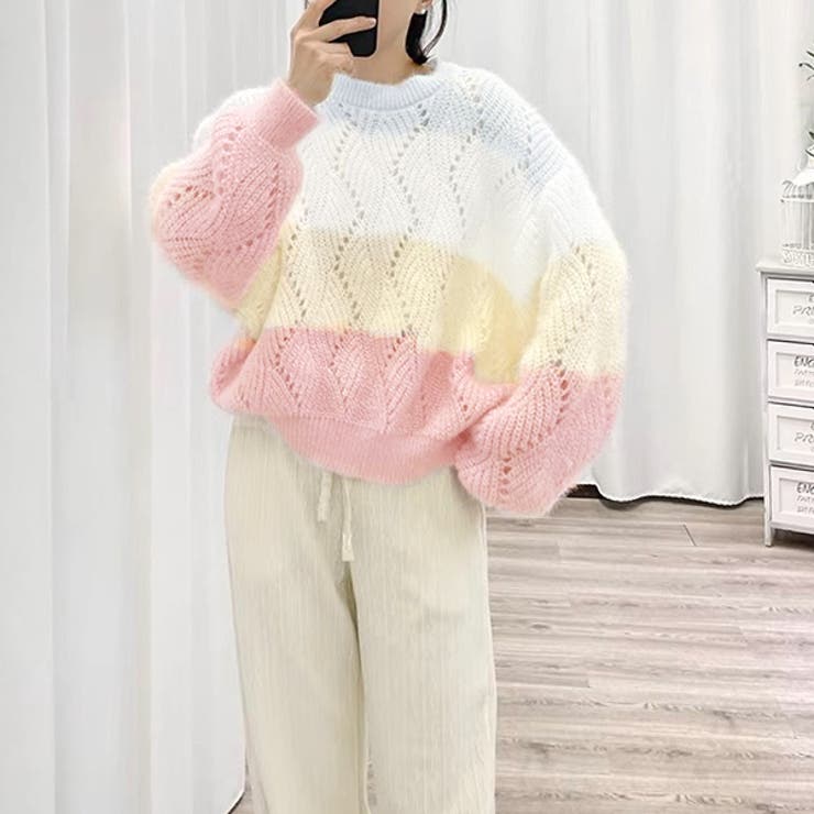 ピンク | グラデーションニットプルオーバー ゆったり 柔らか | ad thie