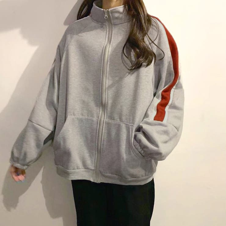 裏起毛 配色袖ライン スタンドネック ブルゾン | ad thie | 詳細画像2 