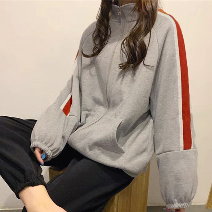 裏起毛 配色袖ライン スタンドネック ブルゾン | ad thie | 詳細画像3 