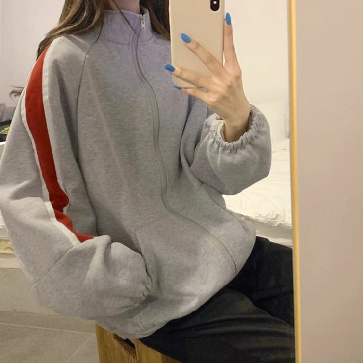 裏起毛 配色袖ライン スタンドネック ブルゾン | ad thie | 詳細画像4 