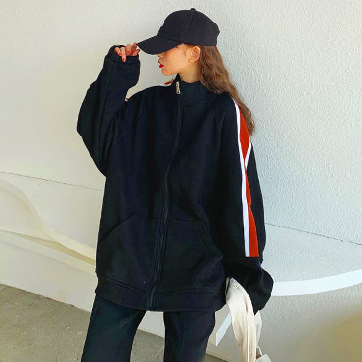 裏起毛 配色袖ライン スタンドネック ブルゾン | ad thie | 詳細画像7 