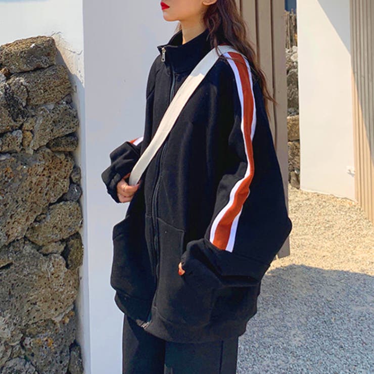 裏起毛 配色袖ライン スタンドネック ブルゾン | ad thie | 詳細画像8 