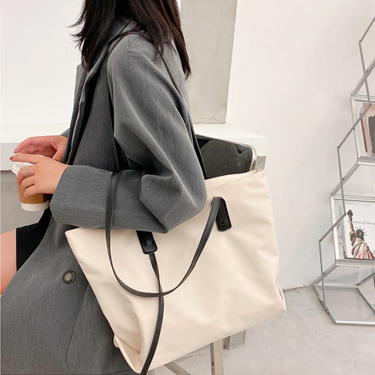 アイボリー | エコレザーハンドル 大容量トートバッグ | ad thie