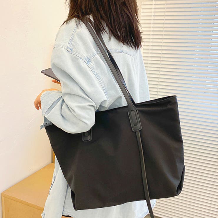 ブラック | エコレザーハンドル 大容量トートバッグ | ad thie