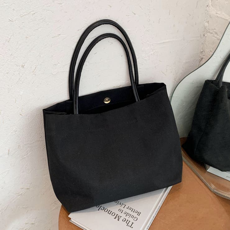 ブラック | ヴィーガンレザーハンドル キャンバストートバッグ | ad thie