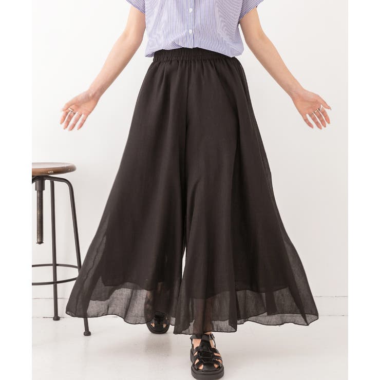 ブラック | コットン100％・やわらか素材 フレアワイドパンツ | ad thie