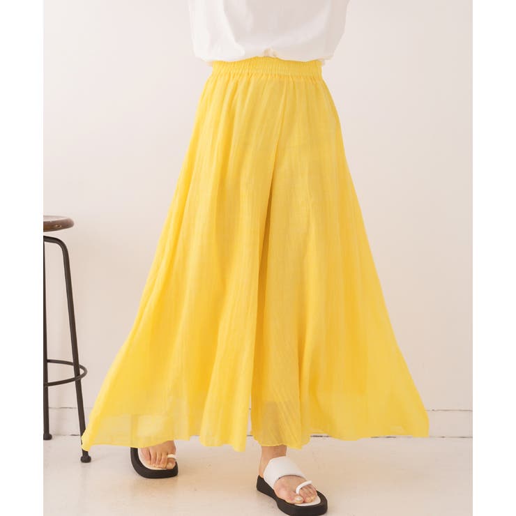 イエロー | コットン100％・やわらか素材 フレアワイドパンツ | ad thie