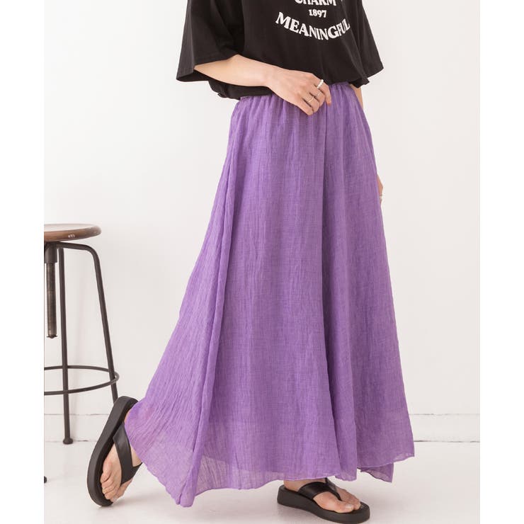 パープル | コットン100％・やわらか素材 フレアワイドパンツ | ad thie
