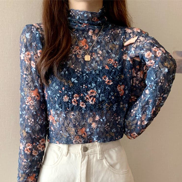 アドーア　花柄レースカットソー　38 シアー・花柄 シャーリングレーストップス[品番：ADEW0004023
