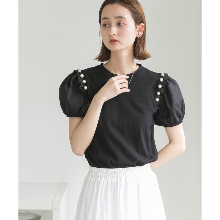 ホワイト パフスリーブ Tシャツ Reflect｜【マシンウォッシュ可】シアーパフスリーブTブラウス