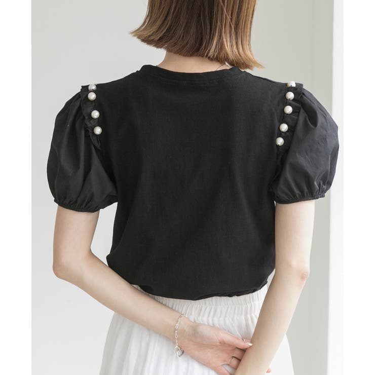 パール付き・パフスリーブ ショルダーフリルTシャツ | ad thie | 詳細画像4 