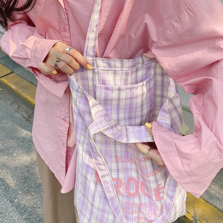 チェック柄 ロゴトートバッグ | ad thie | 詳細画像5 