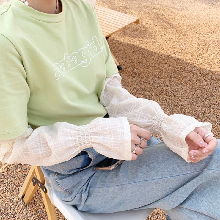 シアーチェック ボリュームアームカバー | ad thie | 詳細画像6 