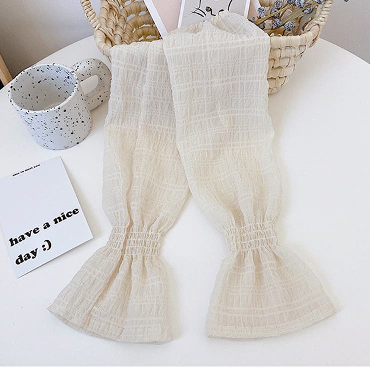 アイボリー | シアーチェック ボリュームアームカバー | ad thie