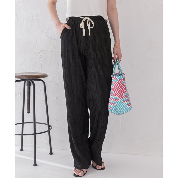 ブラック | ふくれジャガード イージーパンツ | ad thie