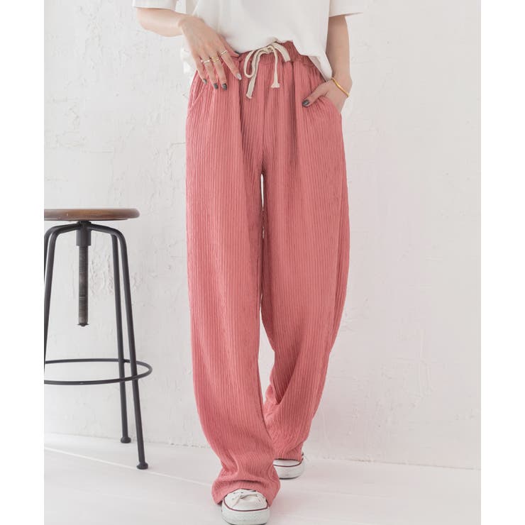 ピンク | ふくれジャガード イージーパンツ | ad thie