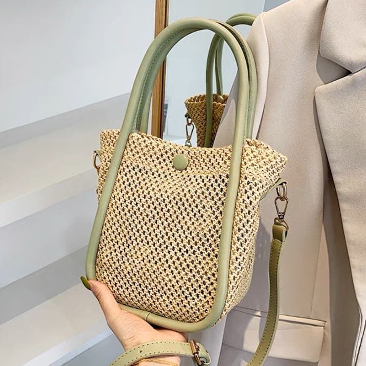カラーハンドル・ショルダー紐付き ミニカゴバッグ[品番