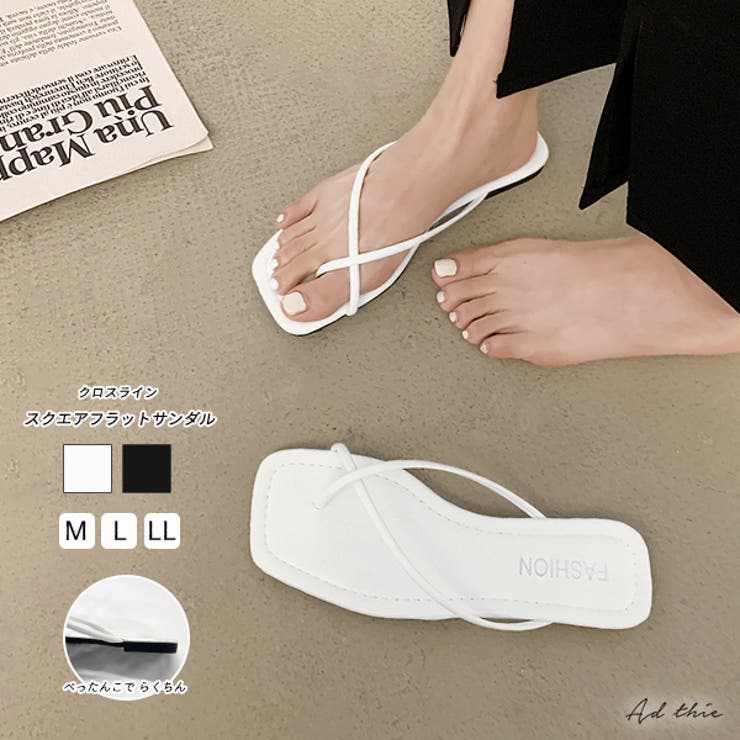 クロスライン スクエアフラットサンダル | ad thie | 詳細画像1 
